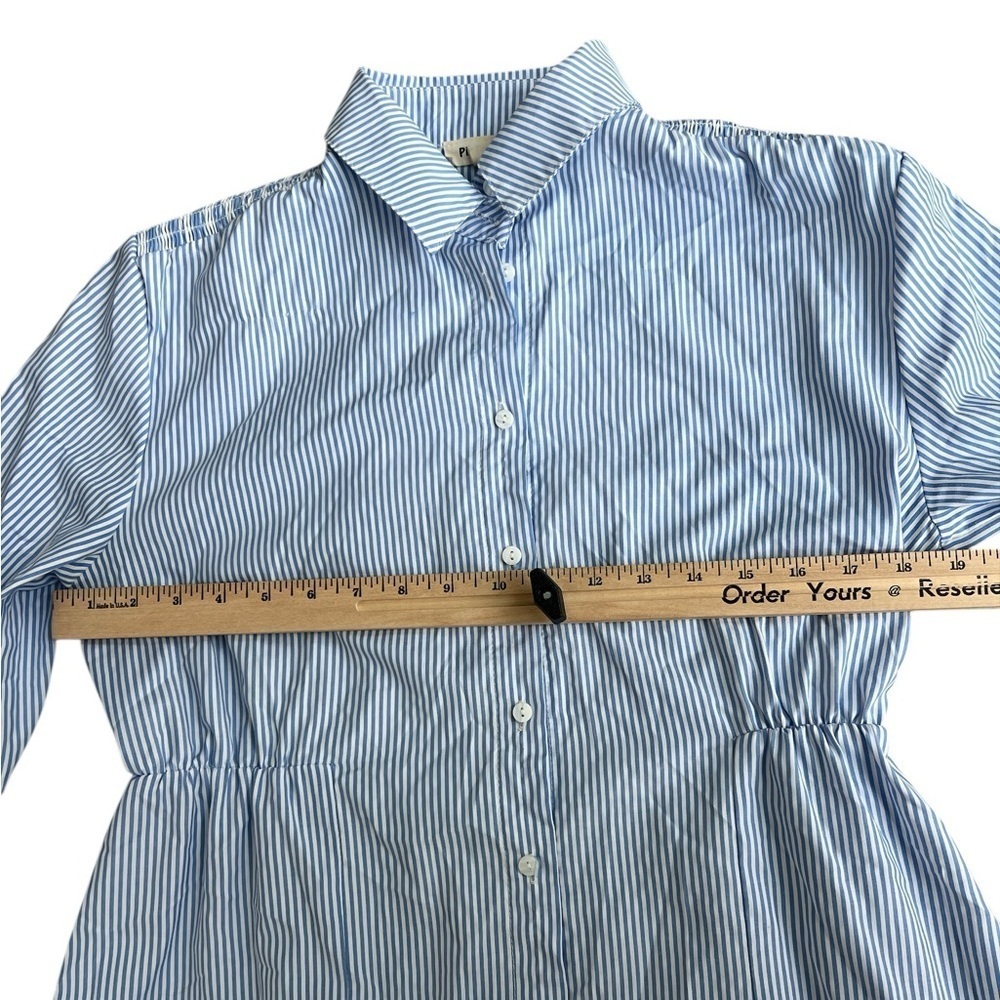 Pink Ripple Blue Striped Button-Up Dress - Picture 5 of 7